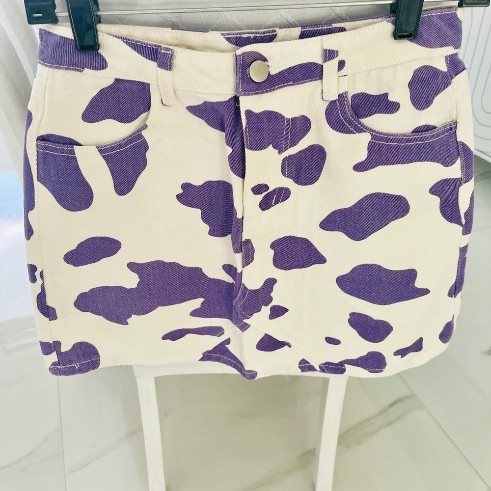 Cow Print Denim Skirt